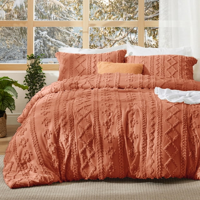 Juego de edredón Bedsure Tufted Boho California King Terracotta