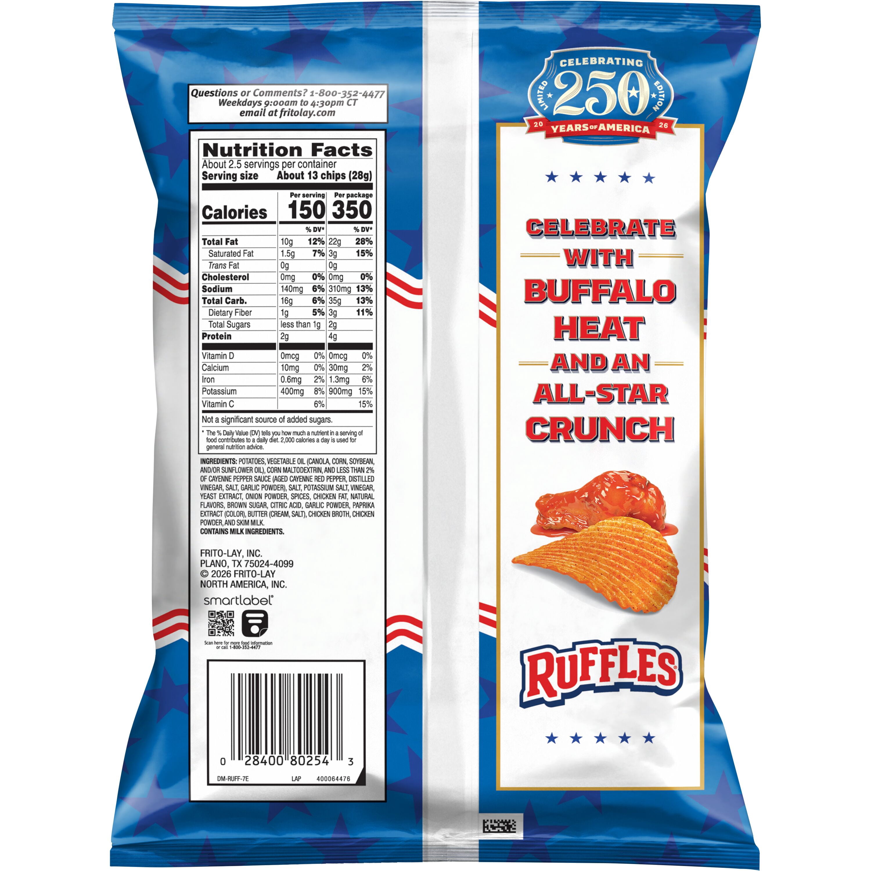 Ruffles Buffalo Wings Potato Chips Bag, 2.25 oz