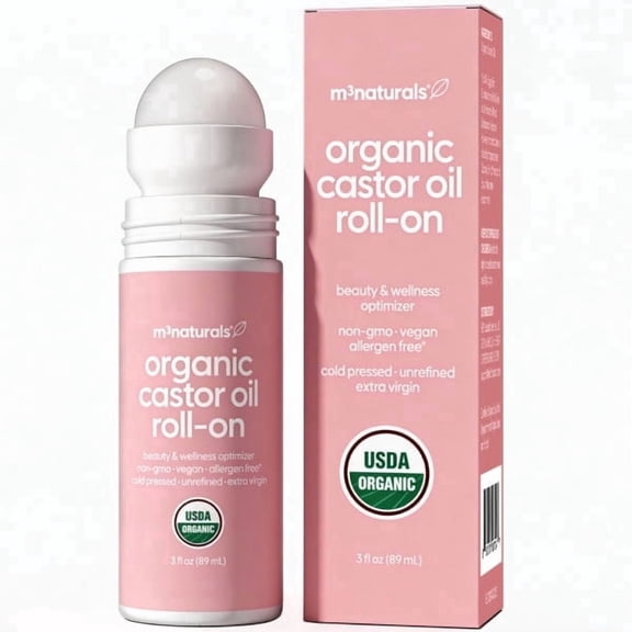 M3 Organic Cold Pressed Castor Oil Roll-On Nourishing Treatment| Hexane-Free, USDA Organic Idea for Hair, Skin & Brows | Mess-Free Applicator, 3 fl 0z (89 mL)