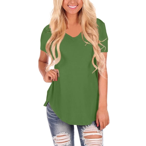 Womens Tops Short Sleeve V Neck Loose Casual T Shirts Summer Tops Fashion Clothes Blouses Dressy Casual Women