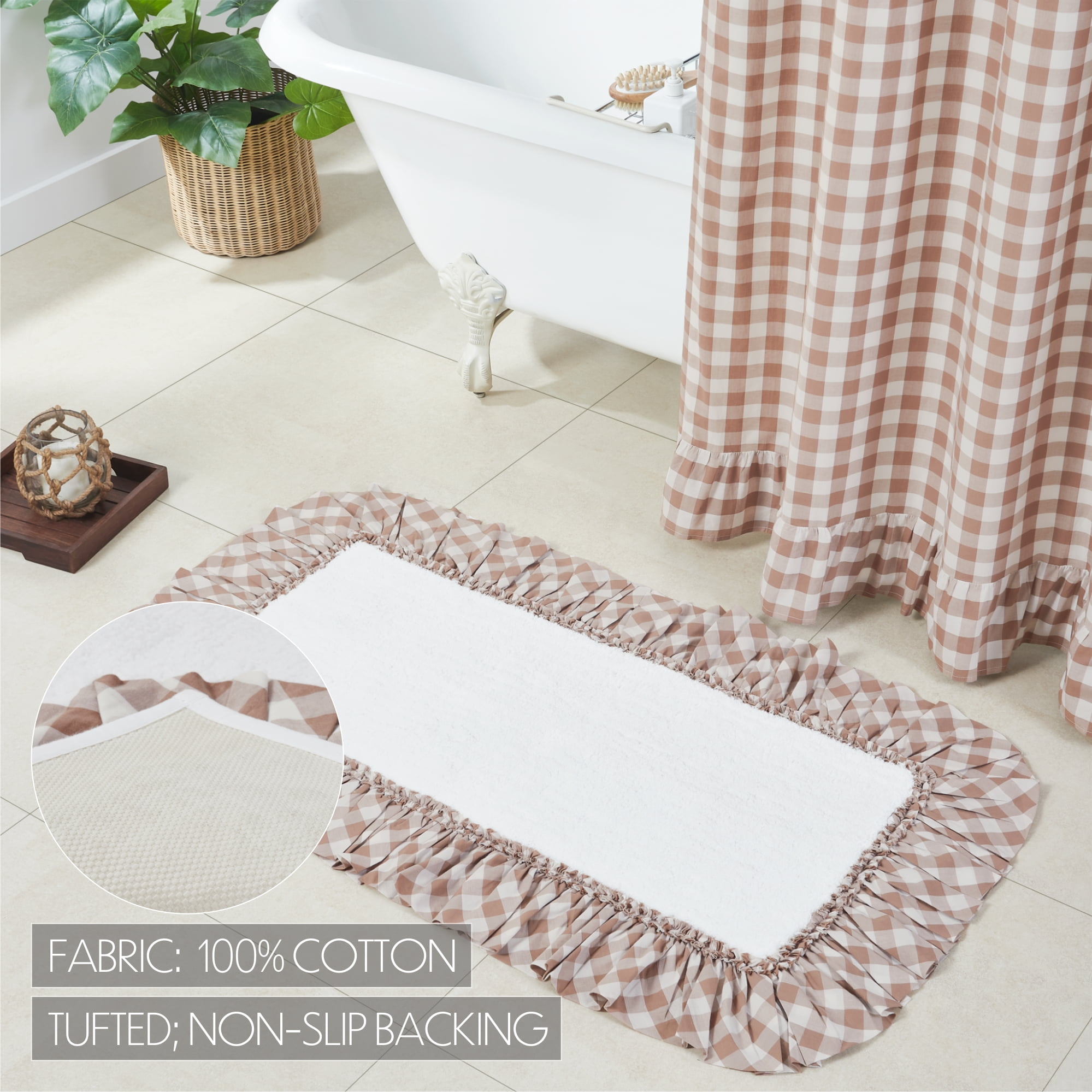 VHC Brands Annie Portabella Check Bath Mat, Brown, 27x48