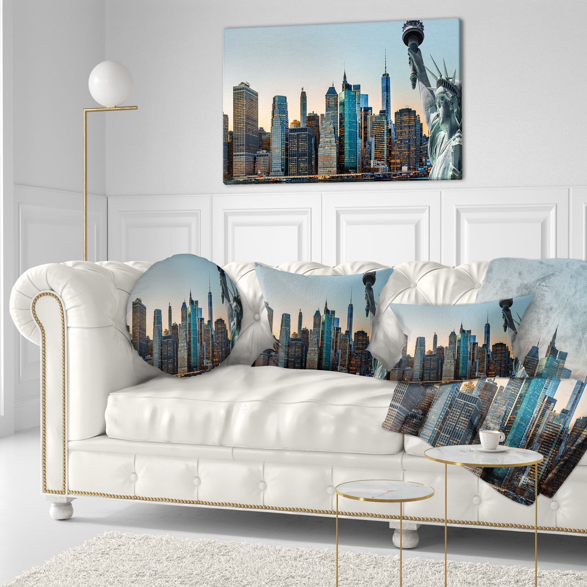 Designart New York City Skyline Panorama - Photography Throw Pillow - 12x20