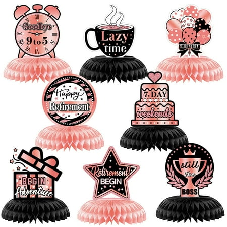 

GotGala 8 PCS Retirement Party Decorations Happy Retirement Honeycomb Centerpieces Rose Gold Retirem