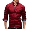 thumbnail image 1 of Camisa de manga larga color vino tinto, solapa de color puro, corte ajustado, transpirable y cómoda para el trabajo o viajes de negocios, talla 3XL, 1 of 5
