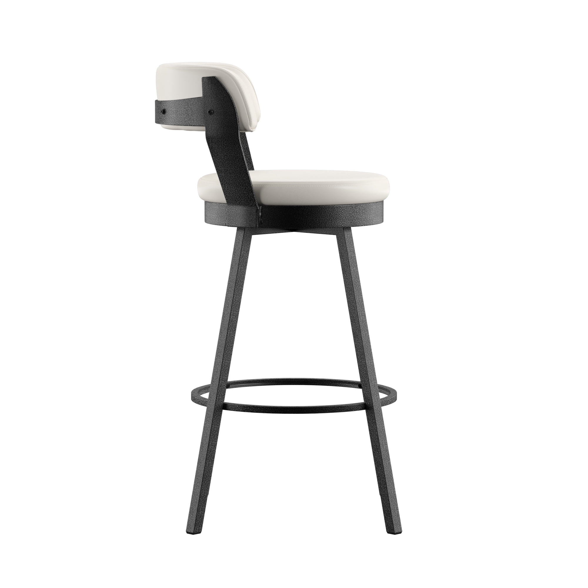 Weston Home Reinhold Faux Leather Swivel Bar Height Chairs with Grey Metal Legs, Set of 2, White