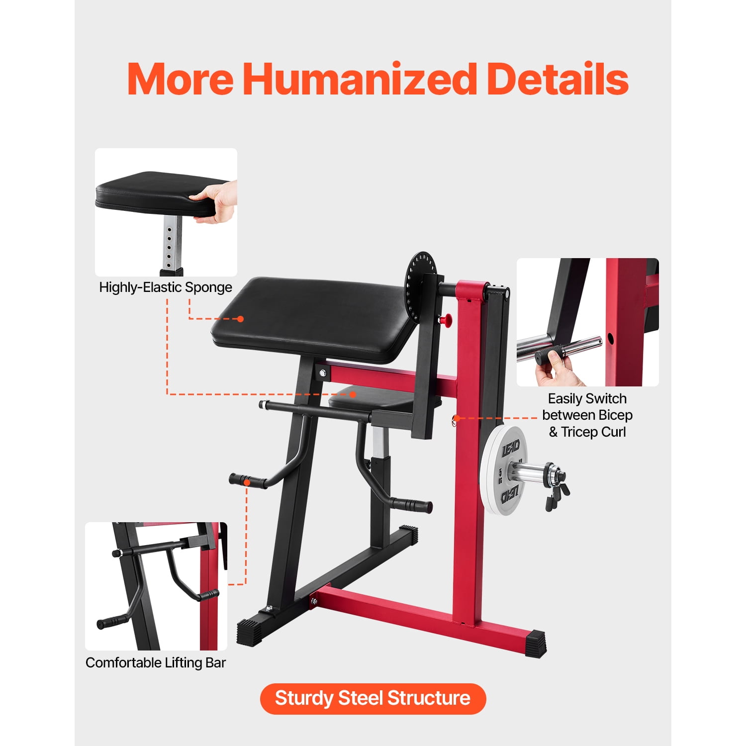 KFFKFF 2-In-1 Arm Curl Machine, Combining Bicep Curl and Tricep Extension, Isolated Arm Seated Station, Adjustable Height Weight Bench for Strength Training, Home Gym Exercise Apparatus