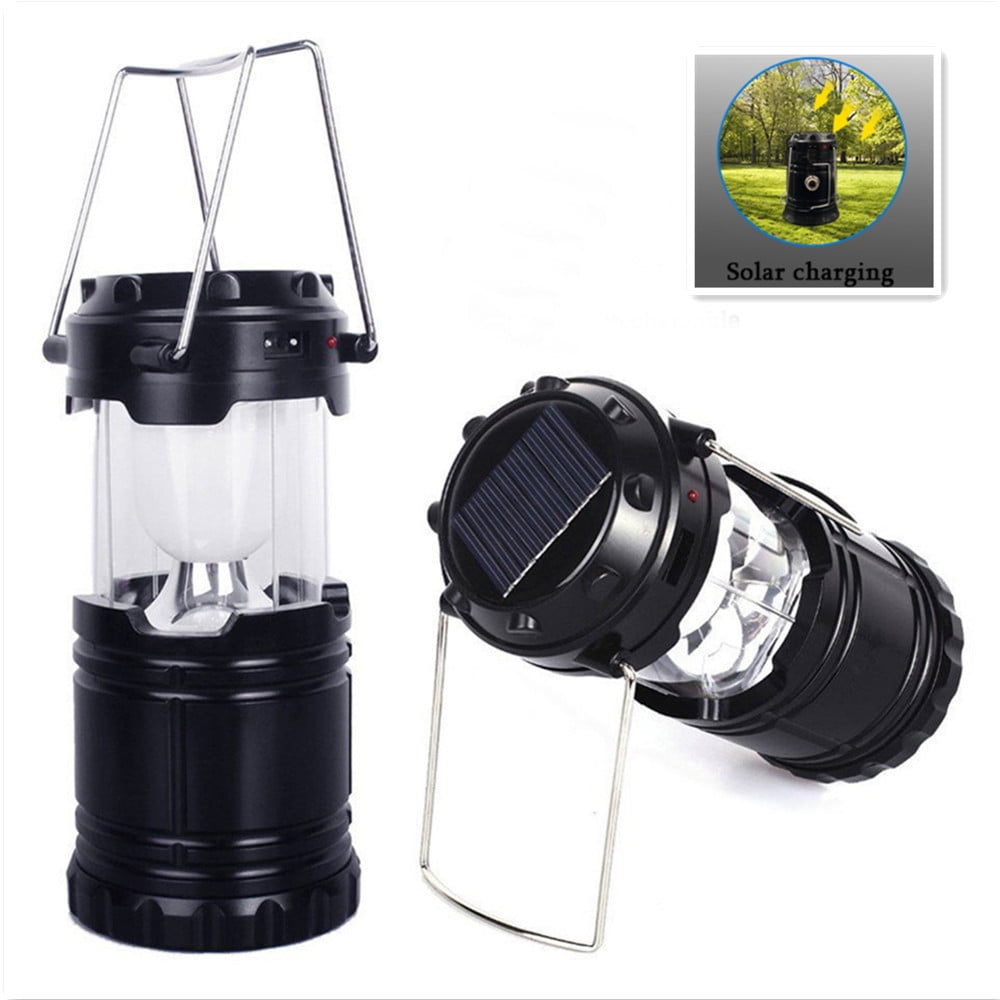 Collapsible Portable LED Camping Lantern Lightweight Waterproof Solar USB Rechargeable LED Flashlight Survival Kits 2-Pack