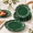 Dark Green, variant on White 60-Piece Scalloped Heavy Duty Disposable Plastic Plate Set