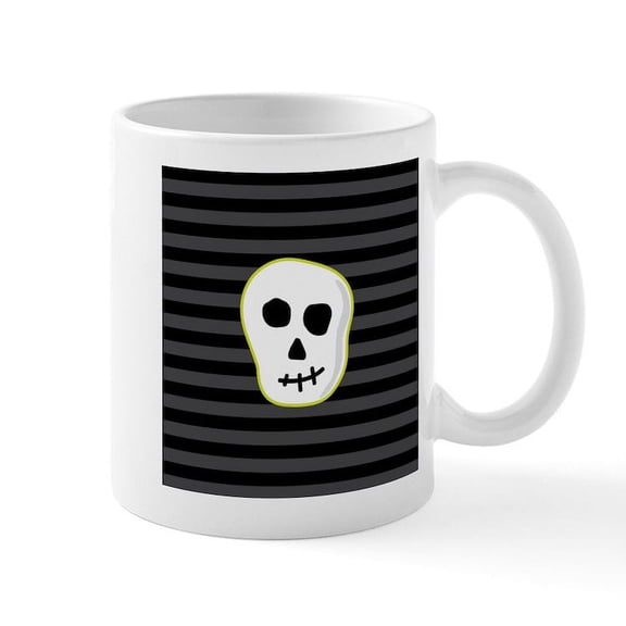CafePress - Green Skeleton Face Stripes Mug - 11 oz Ceramic Mug - Novelty Coffee Tea Cup