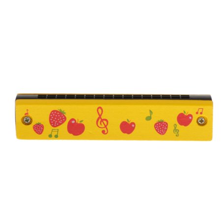Wood Cartoon Painted 16 Holes for Kids Children Mouth Organ Toys , 13x2.8x2.2cm Orange