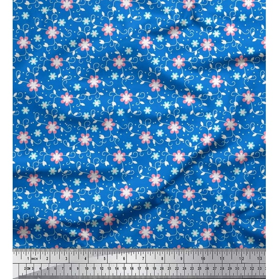 Soimoi Poly Georgette Fabric Dot,Leaves & Floral Artistic Fabric Prints by Yard 52 Inch Wide