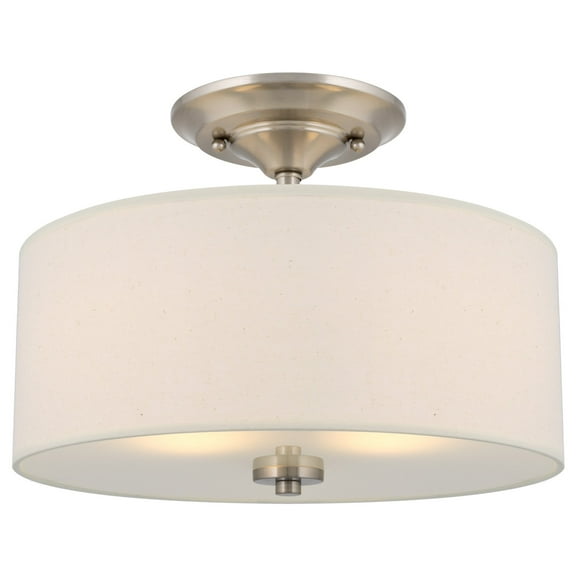 Kira Home Addison 13" Drum Semi Flush Mount with Off-White Fabric Drum Shade, 2-Light Ceiling Light, Brushed Nickel
