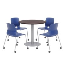 Olio Designs Espresso Round 42in Lola Dining Set - Navy Caster Chairs
