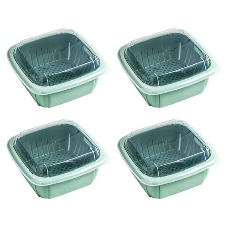 

Chamat Double Drain Basket Washing Kitchen Refrigerator Strainer Vegetable Fruit Storage Double Sink Filter Shelf Green
