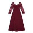 thumbnail image 4 of Women's Lace Sleeve Maxi Dress Square Neck Ruched Slit Lace Patchwork Formal Evening Gown for Wedding Guest, 4 of 4