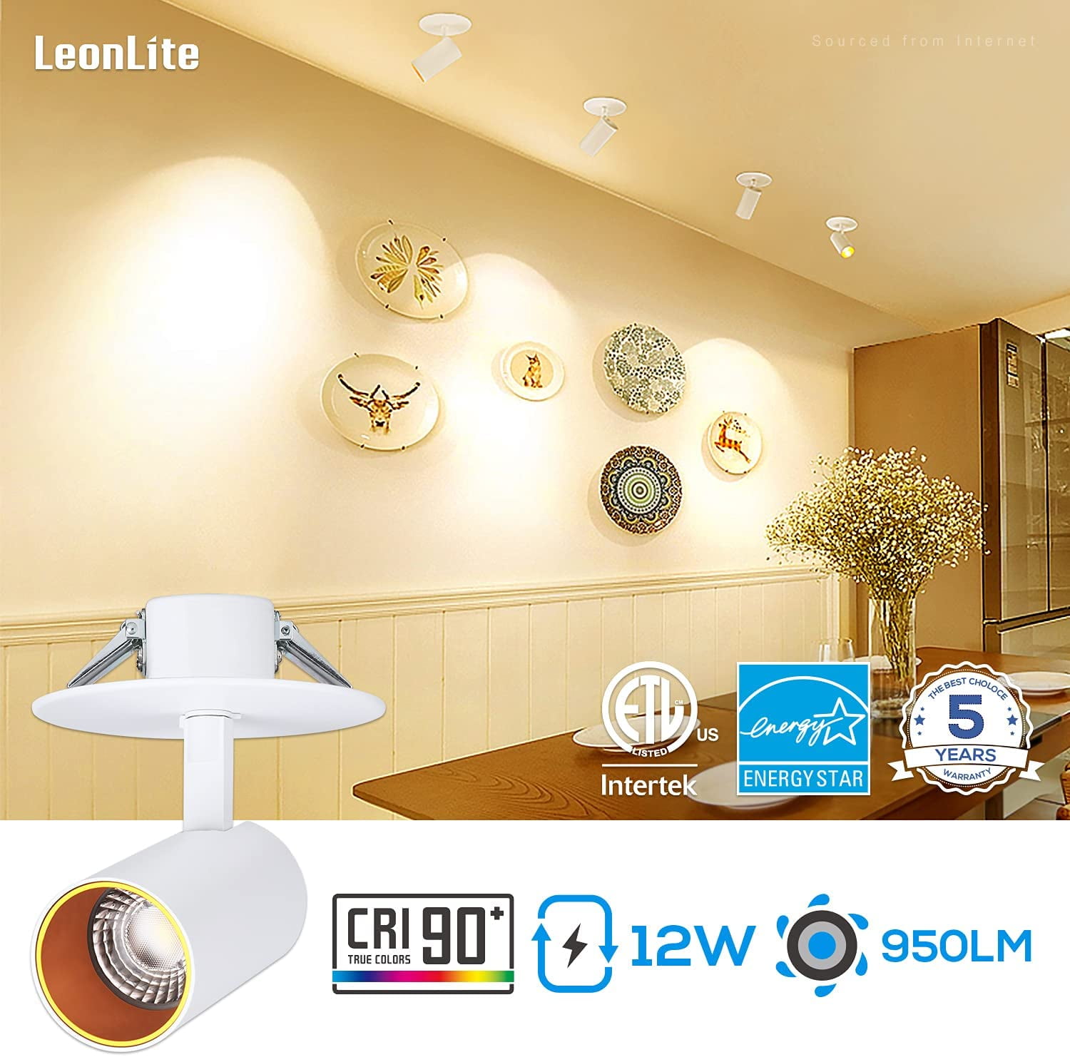 LEONLITE LED Flush Mount Ceiling Spot Light with Junction Box, Dimmable LED  Integrated Spotlights for Corridor, Living Room, Hallway, 3000K Warm White
