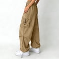 thumbnail image 6 of ZHANGDER Girls Cargo Pants Elastic Waist Drawstring Y2K Trousers with Pockets Wide Leg Jogger Pants, Khaki 12-13 Years, 6 of 7