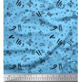 thumbnail image 1 of Soimoi Blue Modal Satin Fabric Peace On Earth Text Print Fabric by the Yard 42 Inch Wide, 1 of 3