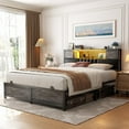 thumbnail image 7 of Aheaplus Queen Size Bed Frame with Power Outlet & LED Light, Platform Bed with Upholstered Headboard and Storage, Sturdy Metal Slats Support, No Box Spring Needed, Noise-Free,Black Oak, 7 of 7