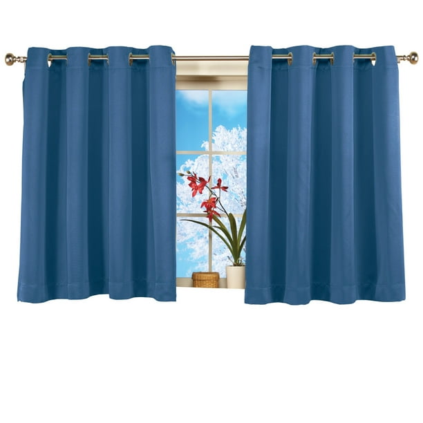 Short Blackout Window Curtain Panel, White Light Blocking Grommet Curtains