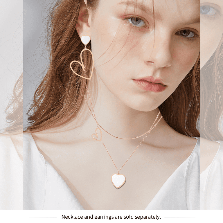 Linawe White Heart Layering Necklaces for Women Trendy Stainless Steel Pendant Layered Rose Gold Chain Choker Necklace Set Preppy Cute Y2K Jewelry