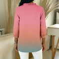 thumbnail image 5 of XPMWRP Women's V‑Neck Ruffle Placket Ombre Gradient Draped 3/4 Sleeve Blouse Soft Loose Fit Casual Summer Top Romantic Feminine for Daily Vacation Wear Multicolor XXL, 5 of 5