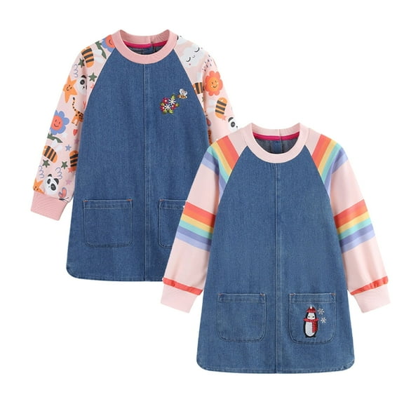 Bellafa Toddler Girl Christmas Jean Dress Long Sleeve Fall Winter Cotton Casual Denim Shirt Dresses 2-7Years Kids Button Back Dress