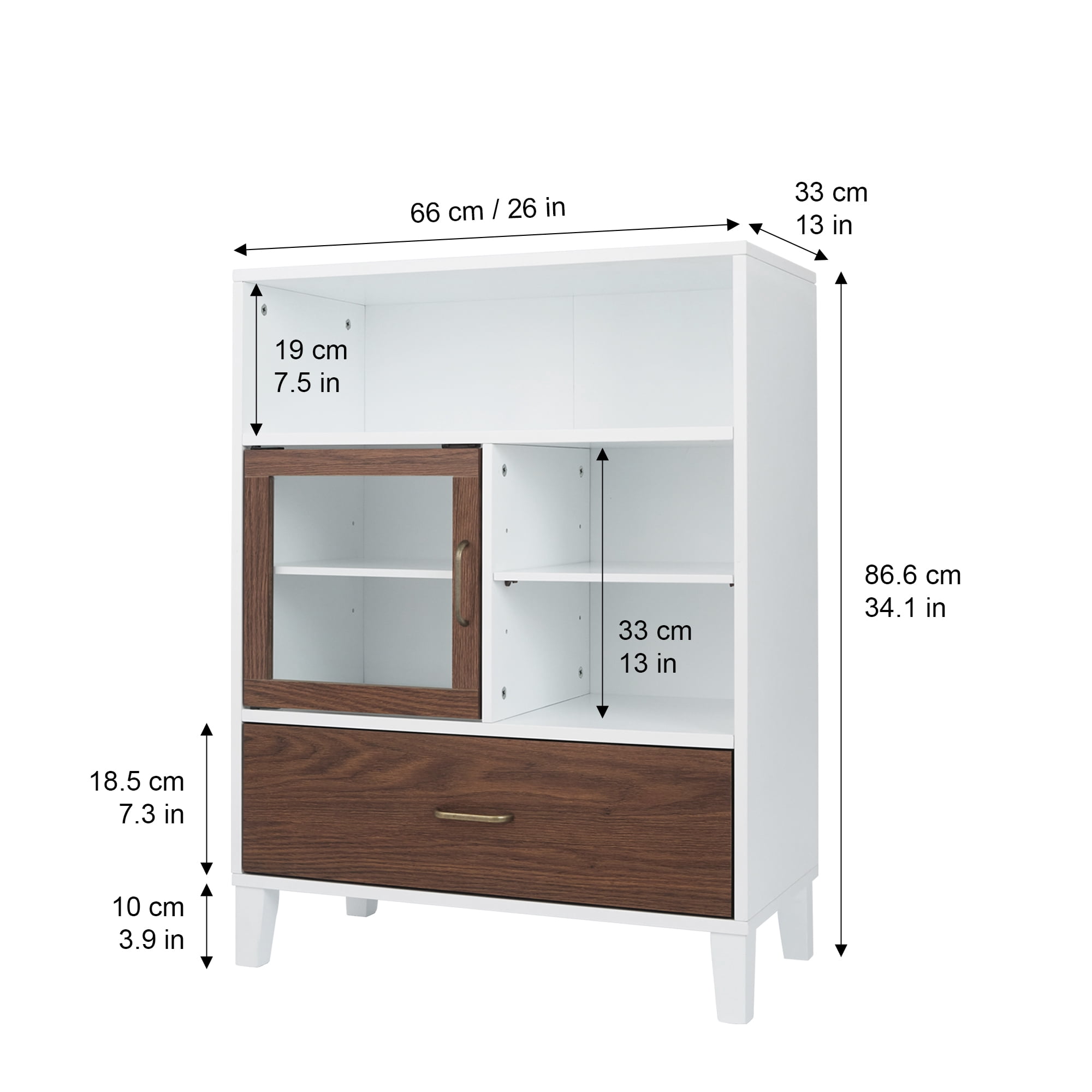 Teamson Home Tyler Freestanding Multifunctional Floor Accent Cabinet, White and Walnut