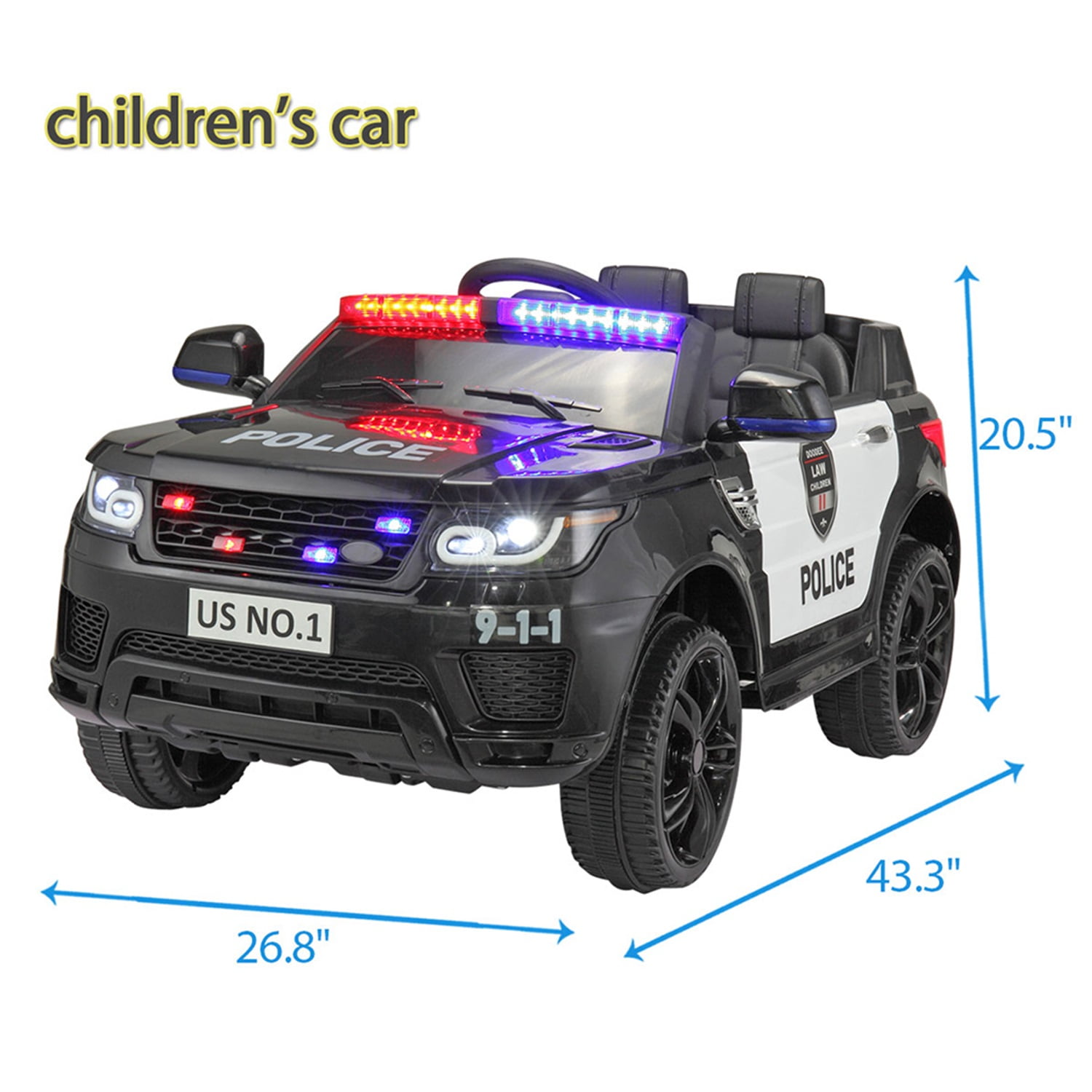 CIPACHO 12V Powered Ride On Police Car for Kid with Parental Remote Control, Electric Truck with Siren, Flashing Lights, Music, Spring Suspension, Black