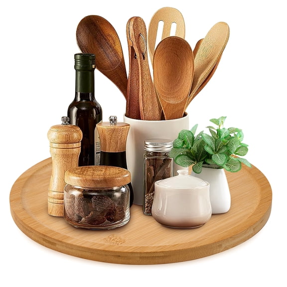 Eastsign Bamboo Lazy Susan Organizer, 11.8-Inch Rotating Storage Tray for Kitchen Counter