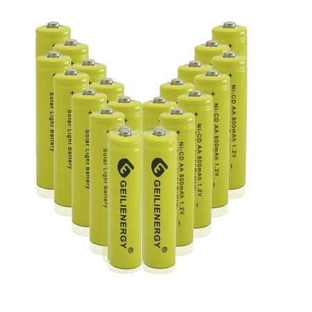 (20 PACK)Solar Light Batteries AA NiCd AA 600mAh 1.2V Rechargeable for Garden Lights Remotes Mice