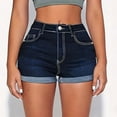 thumbnail image 6 of ClodeEU Women's High Waisted Rolled Cuff Denim Shorts,Casual Stretch Jean Shorts with Pockets A-Blue,Women's Plus L, 6 of 7