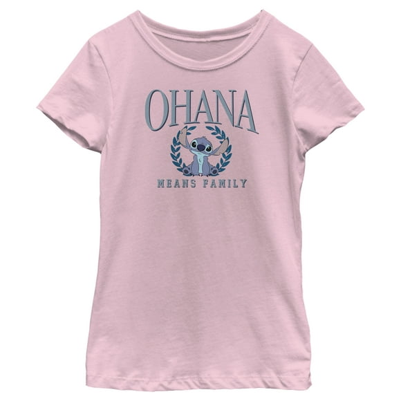 Girl's Lilo & Stitch Ohana Means Family University  T-Shirt - Light Pink - X Small