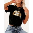 thumbnail image 2 of Golden Lips Print Casual Sports Tee, Short Sleeves Round Neck Running Fitness T-shirt Top, Women's Activewear Tee For Adult, Men, Women, Teen, Teenager, Adolescent, Youth, Leisure Tee, 2 of 7