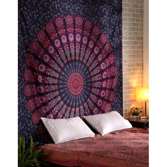 Tapiz RAJRANG Mandala de Algodón 229x274 cm Morado Rosa