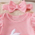 thumbnail image 4 of Paguaki Outfits Baby Girl Striped Rabbit Print Short Sleeve Romper Bodysuit Flared Pants Headband 3-Piece Set 3-6 Months, 4 of 5