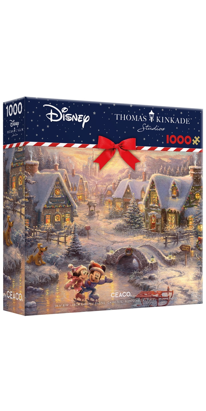 Ceaco Thomas Kinkade Mickey and Minnie Sweetheart Skating 1000-Piece Interlocking Jigsaw Puzzle for Adults Ages 14+