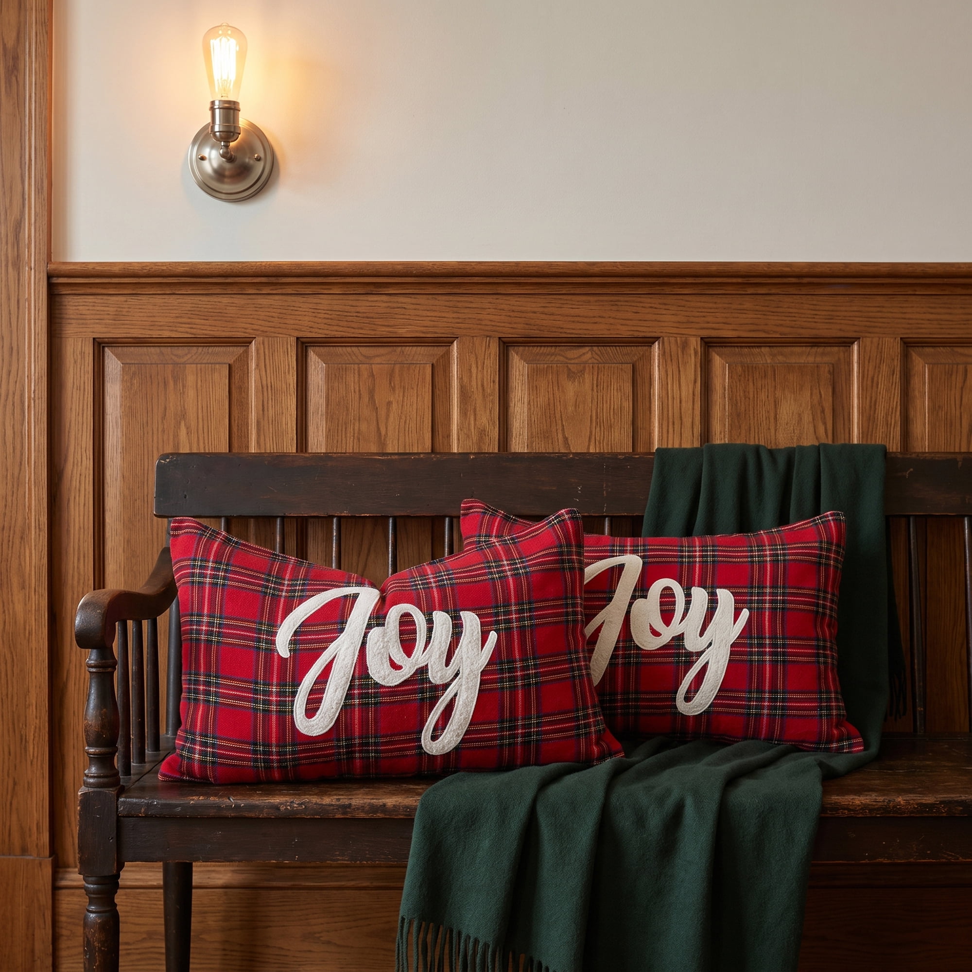 Unique Bargains Plaid Throw Pillow Covers Tartan Cushion Cases Red Tartan Joy 20"x12"