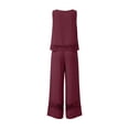 thumbnail image 6 of Enjoytime Summer Vacation Outfits for Women Travel Casual Linen 2 Piece Sets Lace Tank Tops and Wide Leg Pants Plus Size Set, 6 of 8