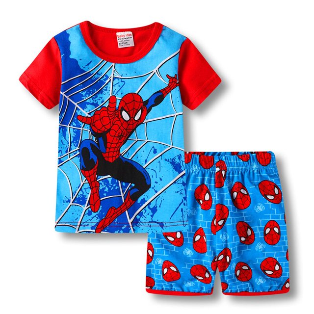 Conjuntos de ropa para niños, pijamas de bebé, Tops de manga corta de algodón de verano, conjunto de Pijamas de dibujos animados de Spiderman, ropa de dormir para niños 7T Gao Jinjia LED