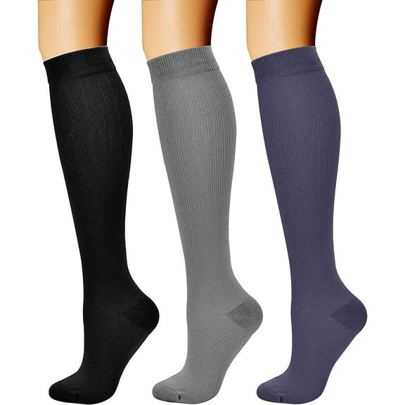(3 Pairs) Compression Socks for Women & Men Circulation 15-20 mmHg is Best Support for Athletic Running Cycling