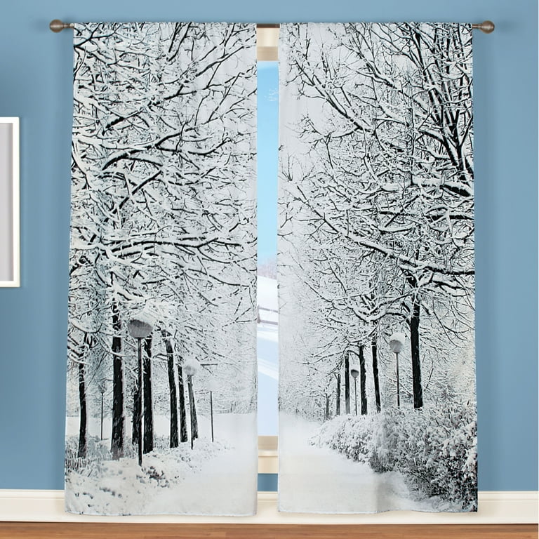 Scenic Window Curtains Set Winter Trees Black White Com Scenic Window Curtains Set Winter Trees, Winter Scene Window Curtains