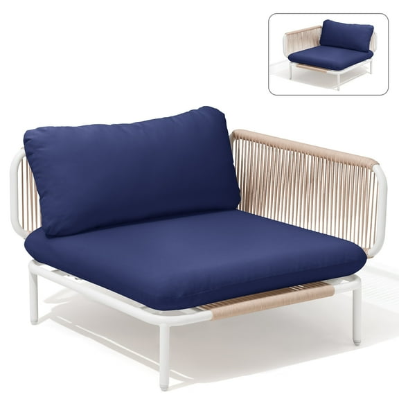 VREDHOM  Outdoor Sectional Sofa Patio Furniture Sets NavyBlue-1PC with 2 Armrest