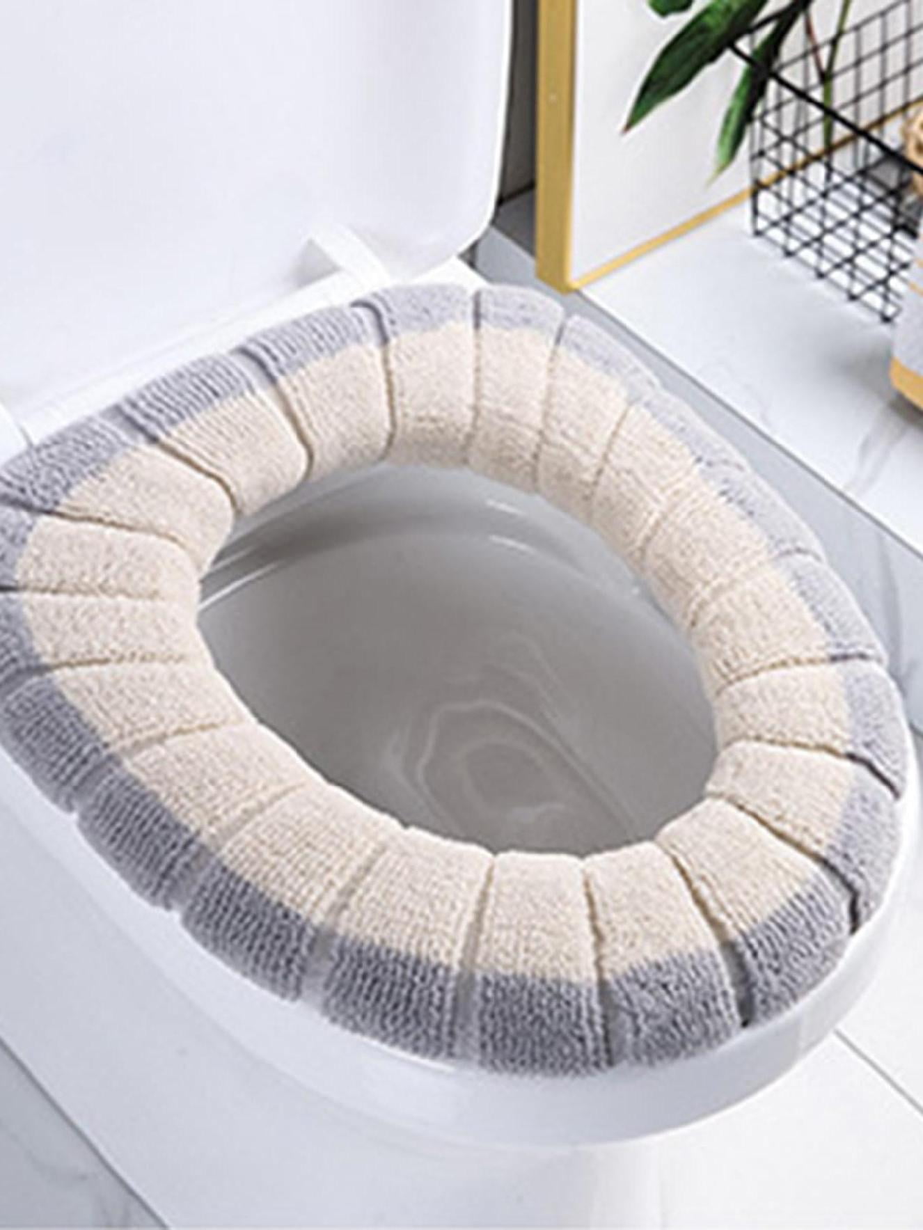 1pc Polyester Toilet Seat Cover Nordic Two Tone Toilet Seat Sticky