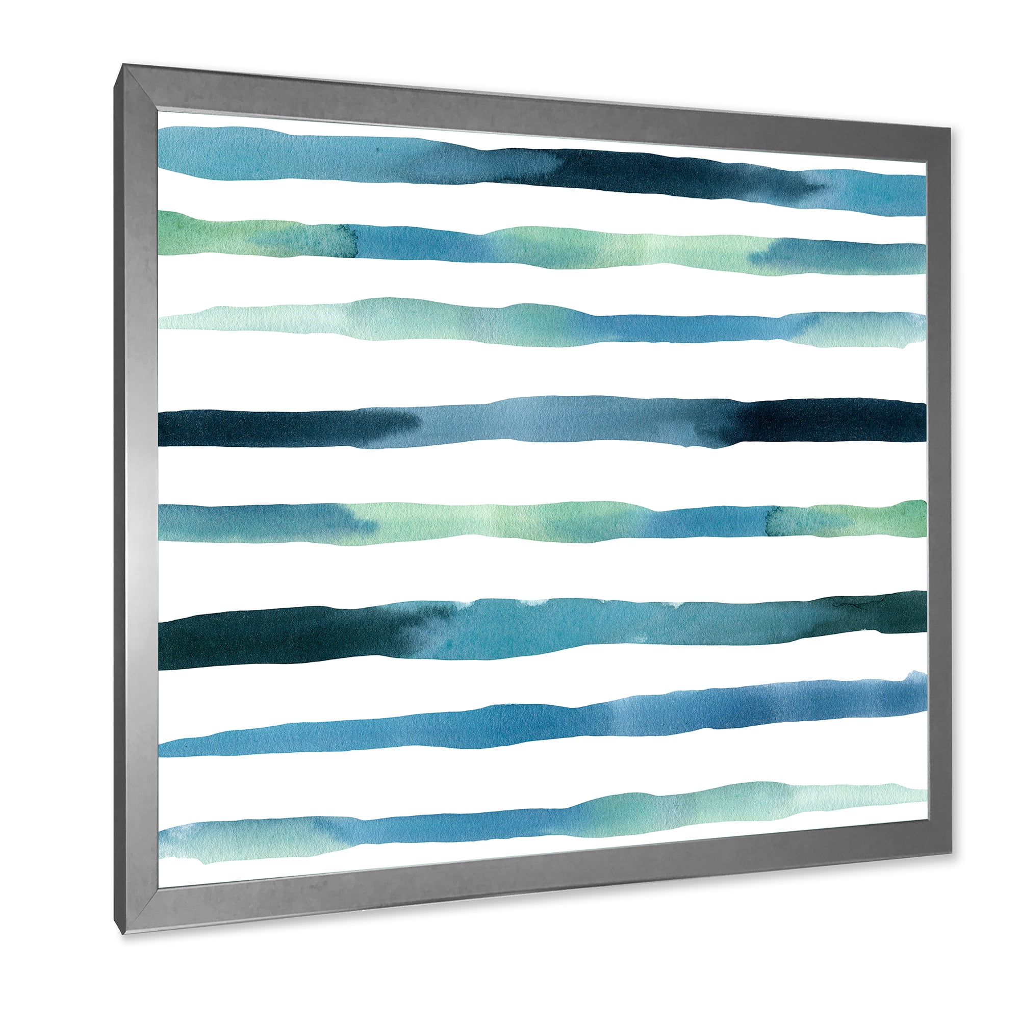 Designart 'Dark Blue Verticals Aquatic ' Modern Framed Art Print