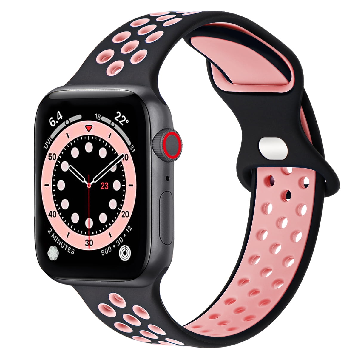 WFEAGL Sport Apple Watch Band Soft silicone Breathable Band 38mm 40mm 41mm Black Pink