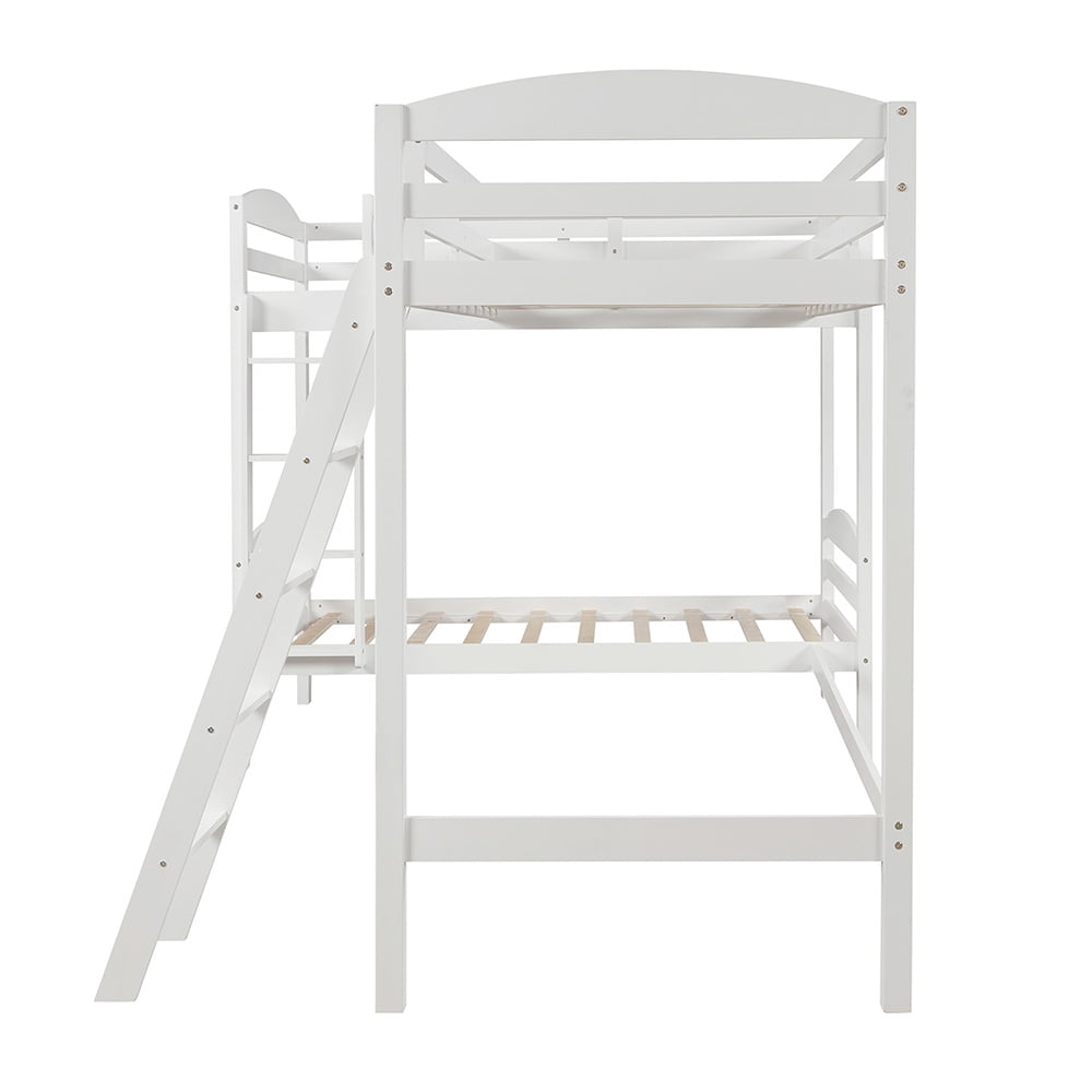 Twin Bunk Beds L-Shaped Bunk Bed and Loft Bed with Ladder and Guard for Teens Bedroom, White