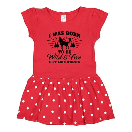 

Inktastic I Was Born to Be Wild and Free with Wolf and Mountains Gift Toddler Girl Dress