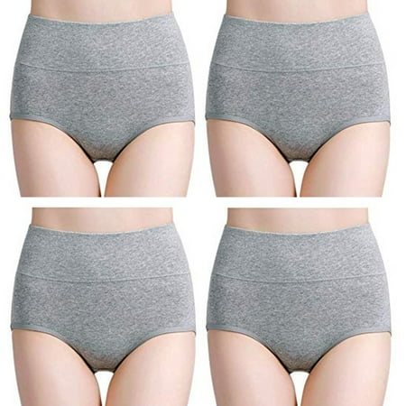 

huanledash 4 Pcs/Set Women Underpants Plus Size Solid Color Breathable High Elasticity Intimacy Anti-septic Soft High Waist Women Briefs for Daily Wear