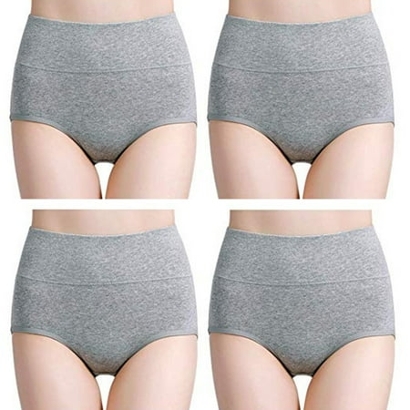 

huanledash 4 Pcs/Set Women Underpants Plus Size Solid Color Breathable High Elasticity Intimacy Anti-septic Soft High Waist Women Briefs for Daily Wear